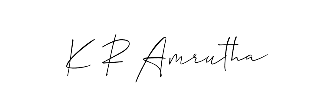 The best way (Allison_Script) to make a short signature is to pick only two or three words in your name. The name K R Amrutha include a total of six letters. For converting this name. K R Amrutha signature style 2 images and pictures png