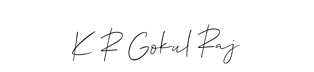 This is the best signature style for the K R Gokul Raj name. Also you like these signature font (Allison_Script). Mix name signature. K R Gokul Raj signature style 2 images and pictures png