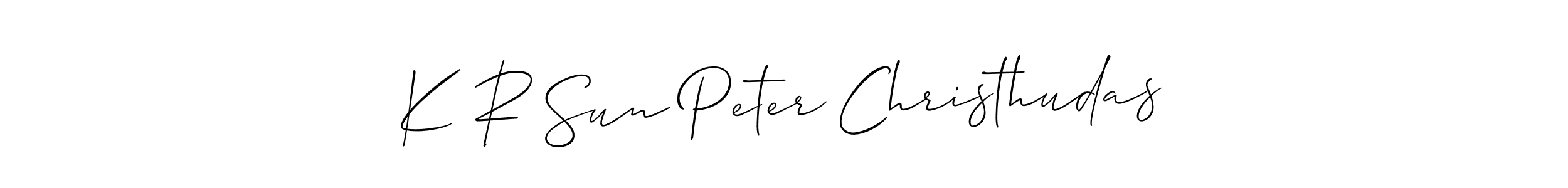 Make a short K R Sun Peter Christhudas signature style. Manage your documents anywhere anytime using Allison_Script. Create and add eSignatures, submit forms, share and send files easily. K R Sun Peter Christhudas signature style 2 images and pictures png