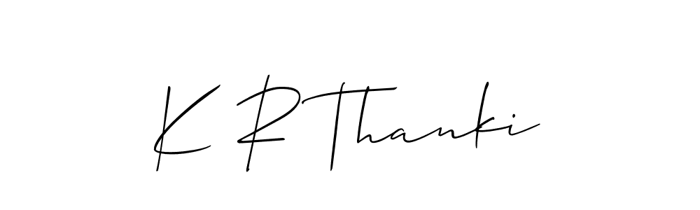 Also You can easily find your signature by using the search form. We will create K R Thanki name handwritten signature images for you free of cost using Allison_Script sign style. K R Thanki signature style 2 images and pictures png