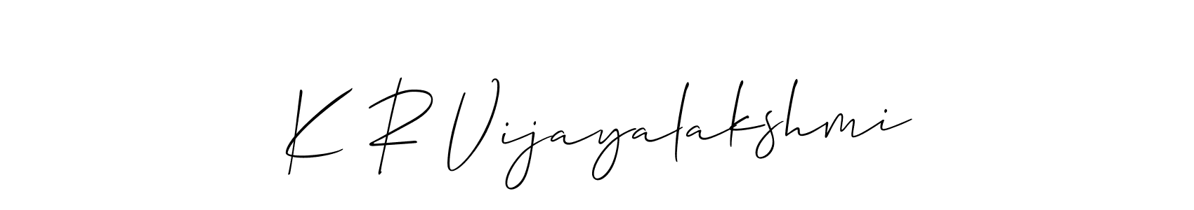 Also You can easily find your signature by using the search form. We will create K R Vijayalakshmi name handwritten signature images for you free of cost using Allison_Script sign style. K R Vijayalakshmi signature style 2 images and pictures png