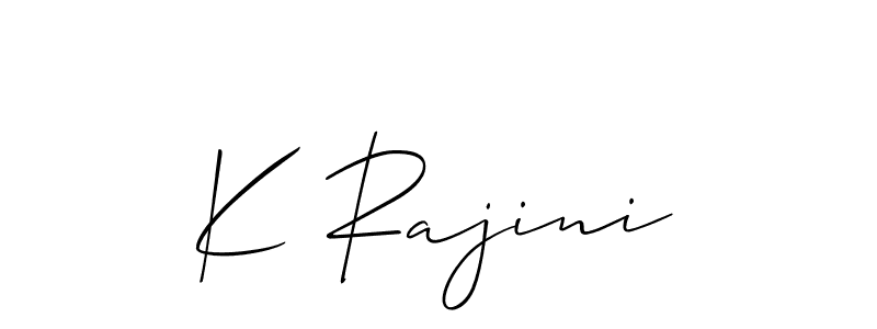 Allison_Script is a professional signature style that is perfect for those who want to add a touch of class to their signature. It is also a great choice for those who want to make their signature more unique. Get K Rajini name to fancy signature for free. K Rajini signature style 2 images and pictures png