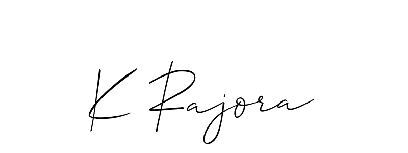 The best way (Allison_Script) to make a short signature is to pick only two or three words in your name. The name K Rajora include a total of six letters. For converting this name. K Rajora signature style 2 images and pictures png