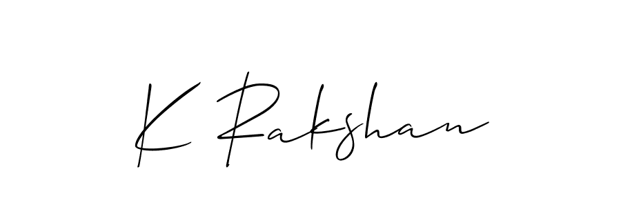 The best way (Allison_Script) to make a short signature is to pick only two or three words in your name. The name K Rakshan include a total of six letters. For converting this name. K Rakshan signature style 2 images and pictures png