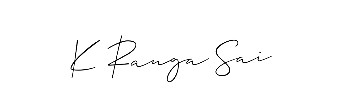 Also You can easily find your signature by using the search form. We will create K Ranga Sai name handwritten signature images for you free of cost using Allison_Script sign style. K Ranga Sai signature style 2 images and pictures png