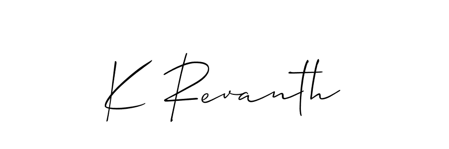 Design your own signature with our free online signature maker. With this signature software, you can create a handwritten (Allison_Script) signature for name K Revanth. K Revanth signature style 2 images and pictures png