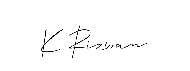 Allison_Script is a professional signature style that is perfect for those who want to add a touch of class to their signature. It is also a great choice for those who want to make their signature more unique. Get K Rizwan name to fancy signature for free. K Rizwan signature style 2 images and pictures png