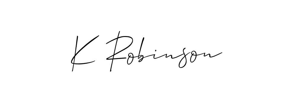 How to make K Robinson name signature. Use Allison_Script style for creating short signs online. This is the latest handwritten sign. K Robinson signature style 2 images and pictures png