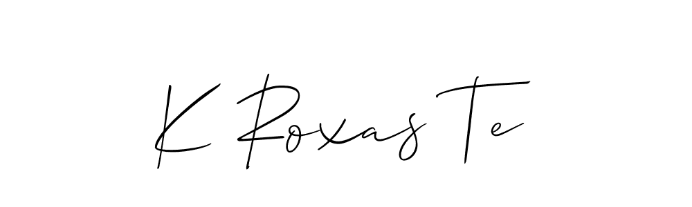 Design your own signature with our free online signature maker. With this signature software, you can create a handwritten (Allison_Script) signature for name K Roxas Te. K Roxas Te signature style 2 images and pictures png
