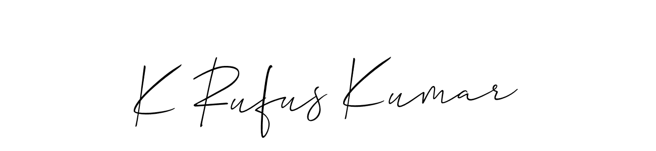 How to make K Rufus Kumar name signature. Use Allison_Script style for creating short signs online. This is the latest handwritten sign. K Rufus Kumar signature style 2 images and pictures png