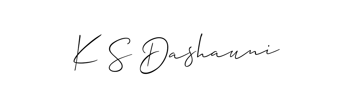 Design your own signature with our free online signature maker. With this signature software, you can create a handwritten (Allison_Script) signature for name K S Dashauni. K S Dashauni signature style 2 images and pictures png