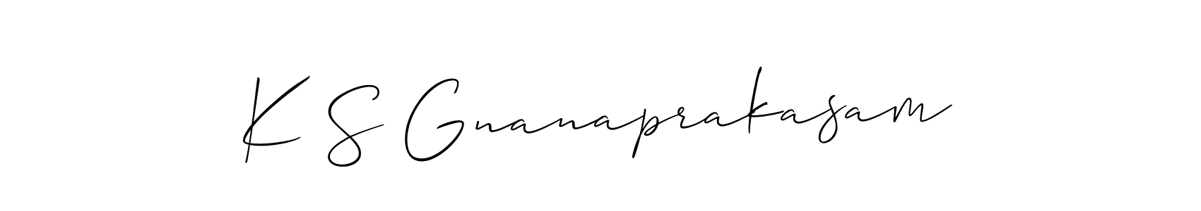 Similarly Allison_Script is the best handwritten signature design. Signature creator online .You can use it as an online autograph creator for name K S Gnanaprakasam. K S Gnanaprakasam signature style 2 images and pictures png