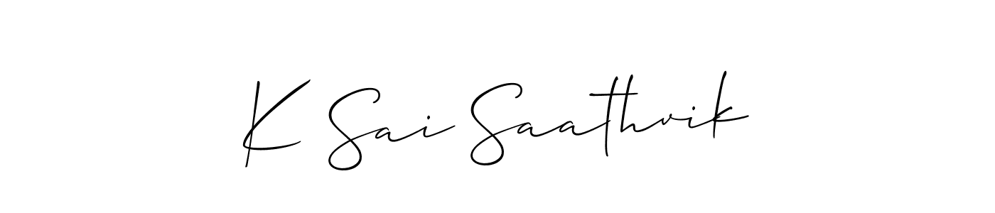 This is the best signature style for the K Sai Saathvik name. Also you like these signature font (Allison_Script). Mix name signature. K Sai Saathvik signature style 2 images and pictures png