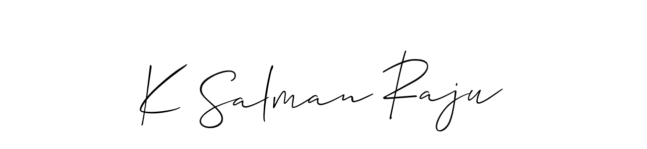 Use a signature maker to create a handwritten signature online. With this signature software, you can design (Allison_Script) your own signature for name K Salman Raju. K Salman Raju signature style 2 images and pictures png