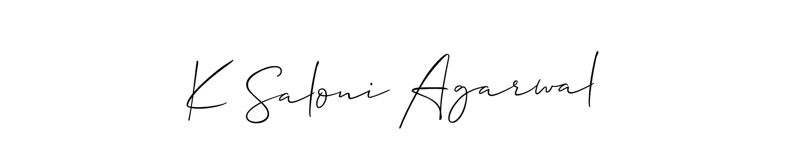Allison_Script is a professional signature style that is perfect for those who want to add a touch of class to their signature. It is also a great choice for those who want to make their signature more unique. Get K Saloni Agarwal name to fancy signature for free. K Saloni Agarwal signature style 2 images and pictures png
