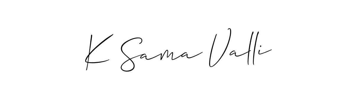 It looks lik you need a new signature style for name K Sama Valli. Design unique handwritten (Allison_Script) signature with our free signature maker in just a few clicks. K Sama Valli signature style 2 images and pictures png