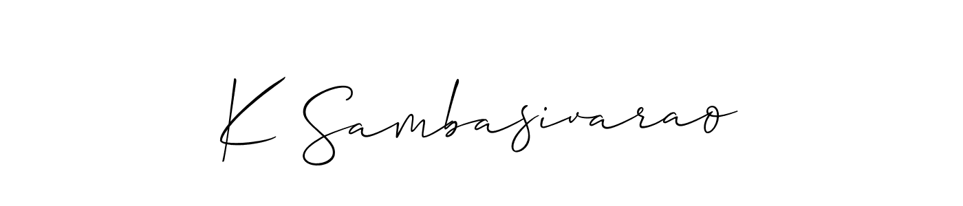 The best way (Allison_Script) to make a short signature is to pick only two or three words in your name. The name K Sambasivarao include a total of six letters. For converting this name. K Sambasivarao signature style 2 images and pictures png