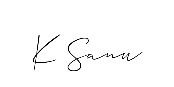 Use a signature maker to create a handwritten signature online. With this signature software, you can design (Allison_Script) your own signature for name K Sanu. K Sanu signature style 2 images and pictures png