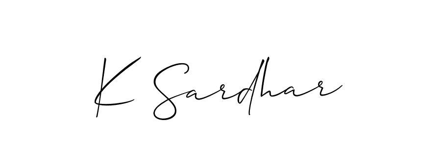 Use a signature maker to create a handwritten signature online. With this signature software, you can design (Allison_Script) your own signature for name K Sardhar. K Sardhar signature style 2 images and pictures png