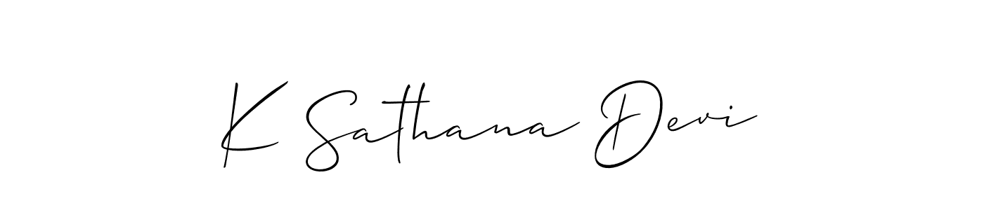 Allison_Script is a professional signature style that is perfect for those who want to add a touch of class to their signature. It is also a great choice for those who want to make their signature more unique. Get K Sathana Devi name to fancy signature for free. K Sathana Devi signature style 2 images and pictures png