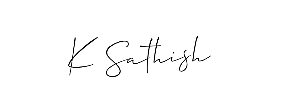 The best way (Allison_Script) to make a short signature is to pick only two or three words in your name. The name K Sathish include a total of six letters. For converting this name. K Sathish signature style 2 images and pictures png