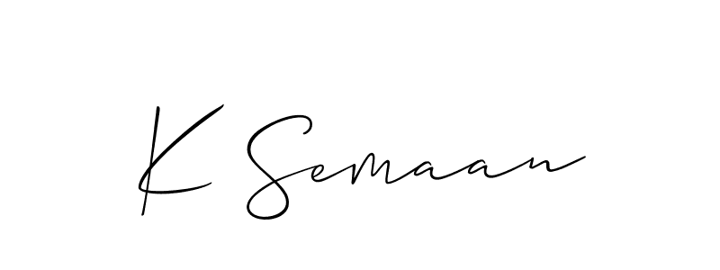 Also You can easily find your signature by using the search form. We will create K Semaan name handwritten signature images for you free of cost using Allison_Script sign style. K Semaan signature style 2 images and pictures png