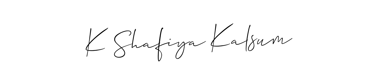 This is the best signature style for the K Shafiya Kalsum name. Also you like these signature font (Allison_Script). Mix name signature. K Shafiya Kalsum signature style 2 images and pictures png