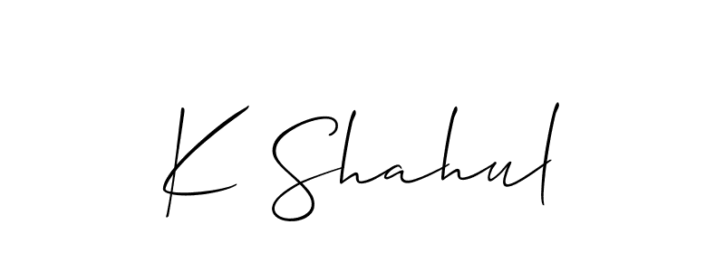 You should practise on your own different ways (Allison_Script) to write your name (K Shahul) in signature. don't let someone else do it for you. K Shahul signature style 2 images and pictures png