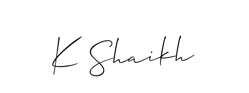 The best way (Allison_Script) to make a short signature is to pick only two or three words in your name. The name K Shaikh include a total of six letters. For converting this name. K Shaikh signature style 2 images and pictures png