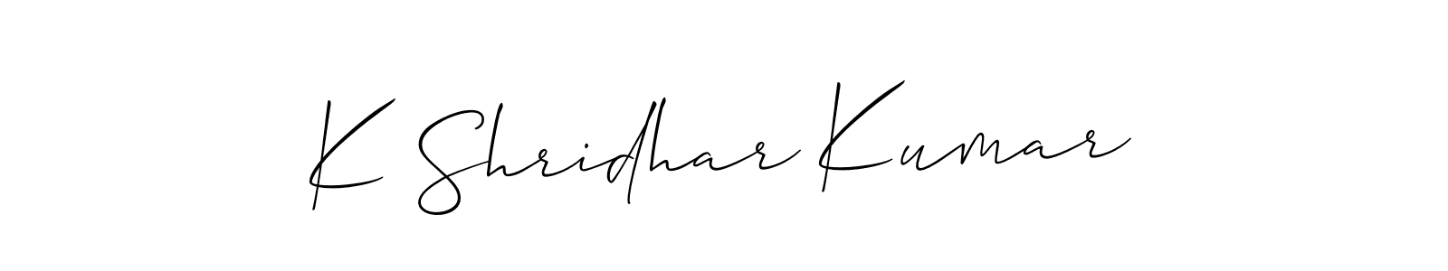 if you are searching for the best signature style for your name K Shridhar Kumar. so please give up your signature search. here we have designed multiple signature styles  using Allison_Script. K Shridhar Kumar signature style 2 images and pictures png