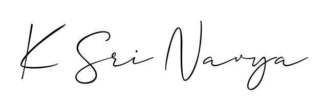 The best way (Allison_Script) to make a short signature is to pick only two or three words in your name. For converting this name K Sri Navya. K Sri Navya signature style 2 images and pictures png