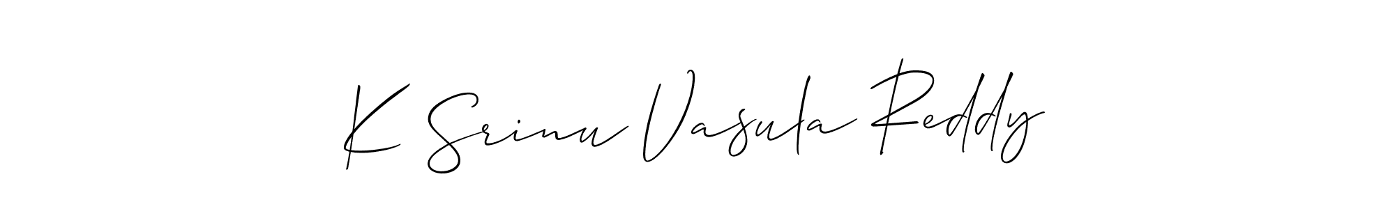 if you are searching for the best signature style for your name K Srinu Vasula Reddy. so please give up your signature search. here we have designed multiple signature styles  using Allison_Script. K Srinu Vasula Reddy signature style 2 images and pictures png