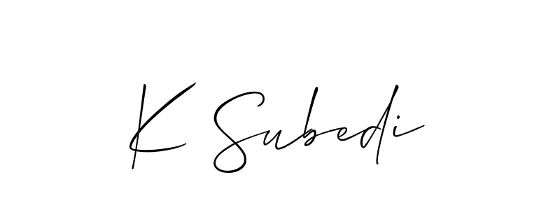 Create a beautiful signature design for name K Subedi. With this signature (Allison_Script) fonts, you can make a handwritten signature for free. K Subedi signature style 2 images and pictures png