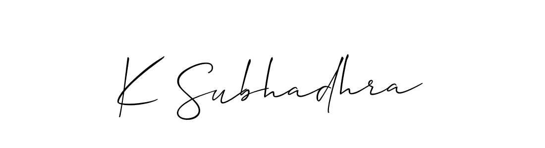 You should practise on your own different ways (Allison_Script) to write your name (K Subhadhra) in signature. don't let someone else do it for you. K Subhadhra signature style 2 images and pictures png