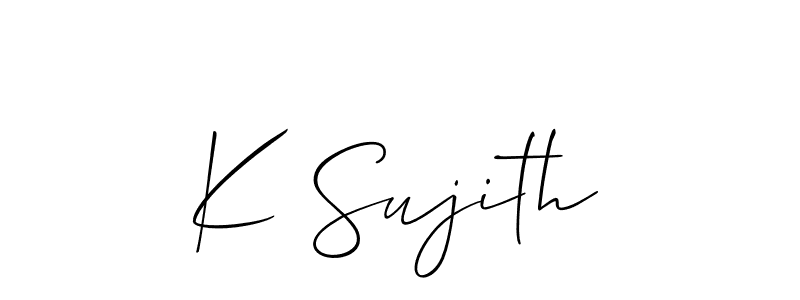 The best way (Allison_Script) to make a short signature is to pick only two or three words in your name. The name K Sujith include a total of six letters. For converting this name. K Sujith signature style 2 images and pictures png