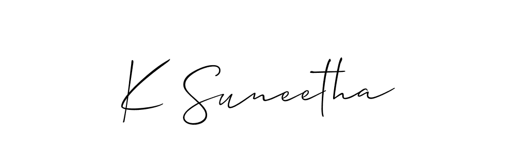 Make a short K Suneetha signature style. Manage your documents anywhere anytime using Allison_Script. Create and add eSignatures, submit forms, share and send files easily. K Suneetha signature style 2 images and pictures png