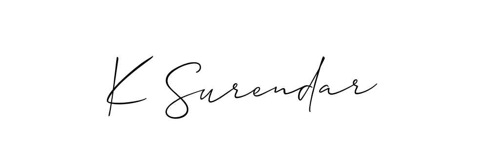 if you are searching for the best signature style for your name K Surendar. so please give up your signature search. here we have designed multiple signature styles  using Allison_Script. K Surendar signature style 2 images and pictures png