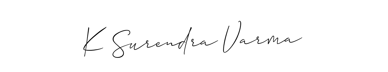 The best way (Allison_Script) to make a short signature is to pick only two or three words in your name. The name K Surendra Varma include a total of six letters. For converting this name. K Surendra Varma signature style 2 images and pictures png