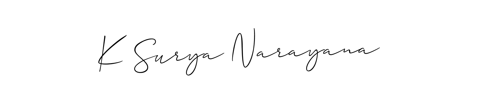 You can use this online signature creator to create a handwritten signature for the name K Surya Narayana. This is the best online autograph maker. K Surya Narayana signature style 2 images and pictures png