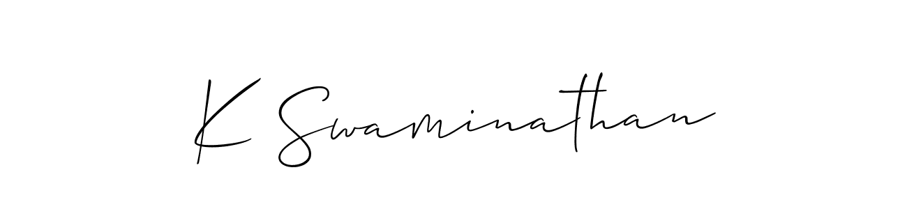 Make a beautiful signature design for name K Swaminathan. With this signature (Allison_Script) style, you can create a handwritten signature for free. K Swaminathan signature style 2 images and pictures png