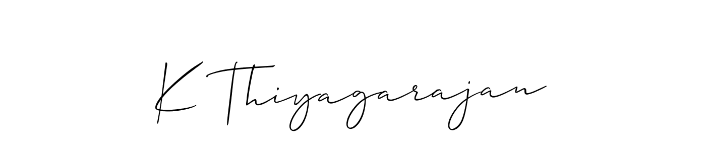 Make a short K Thiyagarajan signature style. Manage your documents anywhere anytime using Allison_Script. Create and add eSignatures, submit forms, share and send files easily. K Thiyagarajan signature style 2 images and pictures png