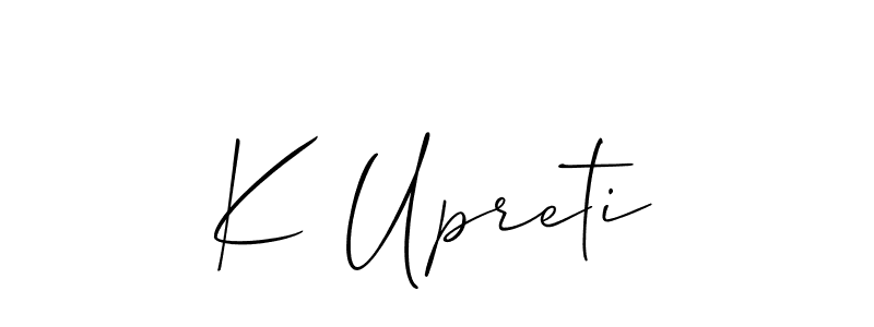 The best way (Allison_Script) to make a short signature is to pick only two or three words in your name. The name K Upreti include a total of six letters. For converting this name. K Upreti signature style 2 images and pictures png
