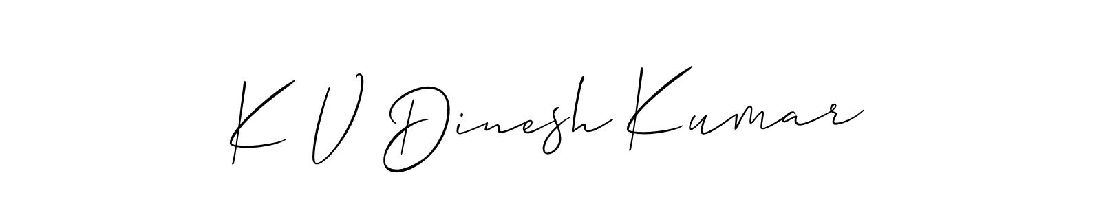 You should practise on your own different ways (Allison_Script) to write your name (K V Dinesh Kumar) in signature. don't let someone else do it for you. K V Dinesh Kumar signature style 2 images and pictures png