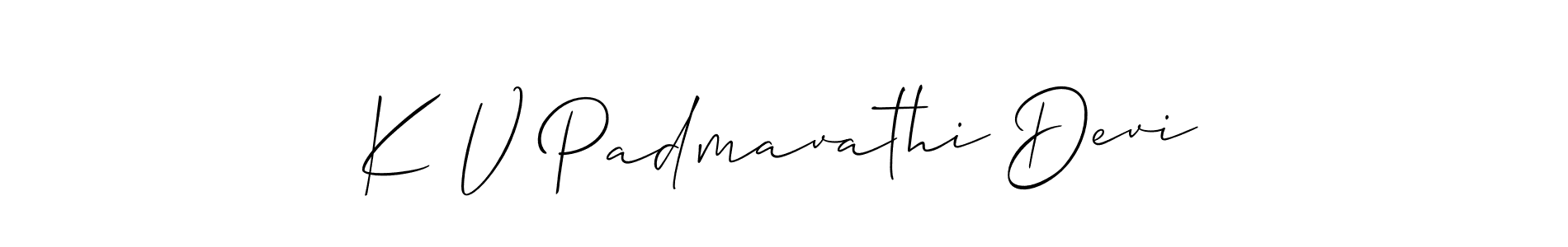 Use a signature maker to create a handwritten signature online. With this signature software, you can design (Allison_Script) your own signature for name K V Padmavathi Devi. K V Padmavathi Devi signature style 2 images and pictures png