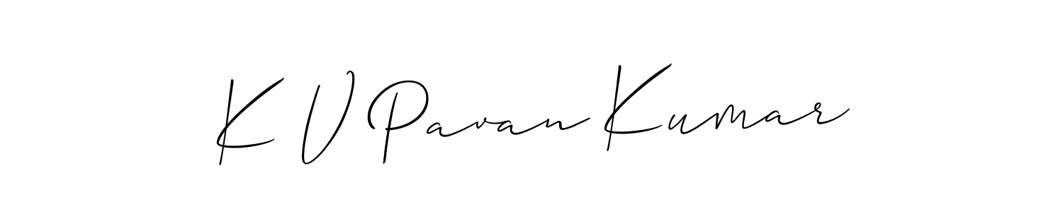 You should practise on your own different ways (Allison_Script) to write your name (K V Pavan Kumar) in signature. don't let someone else do it for you. K V Pavan Kumar signature style 2 images and pictures png