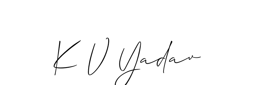The best way (Allison_Script) to make a short signature is to pick only two or three words in your name. The name K V Yadav include a total of six letters. For converting this name. K V Yadav signature style 2 images and pictures png