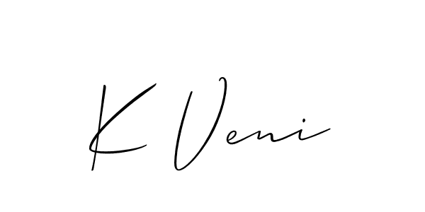 The best way (Allison_Script) to make a short signature is to pick only two or three words in your name. The name K Veni include a total of six letters. For converting this name. K Veni signature style 2 images and pictures png