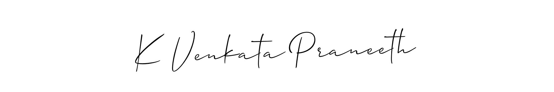 Make a beautiful signature design for name K Venkata Praneeth. With this signature (Allison_Script) style, you can create a handwritten signature for free. K Venkata Praneeth signature style 2 images and pictures png