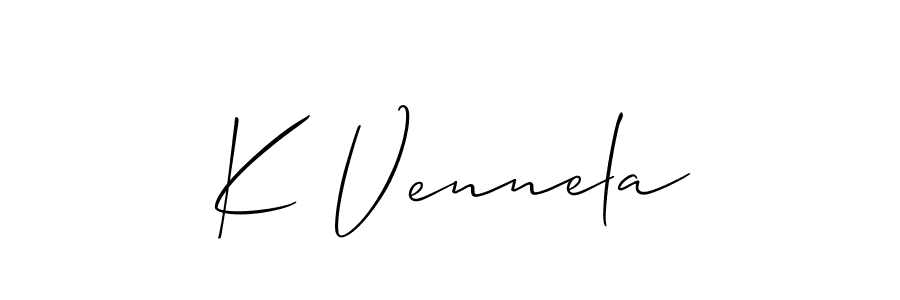 if you are searching for the best signature style for your name K Vennela. so please give up your signature search. here we have designed multiple signature styles  using Allison_Script. K Vennela signature style 2 images and pictures png