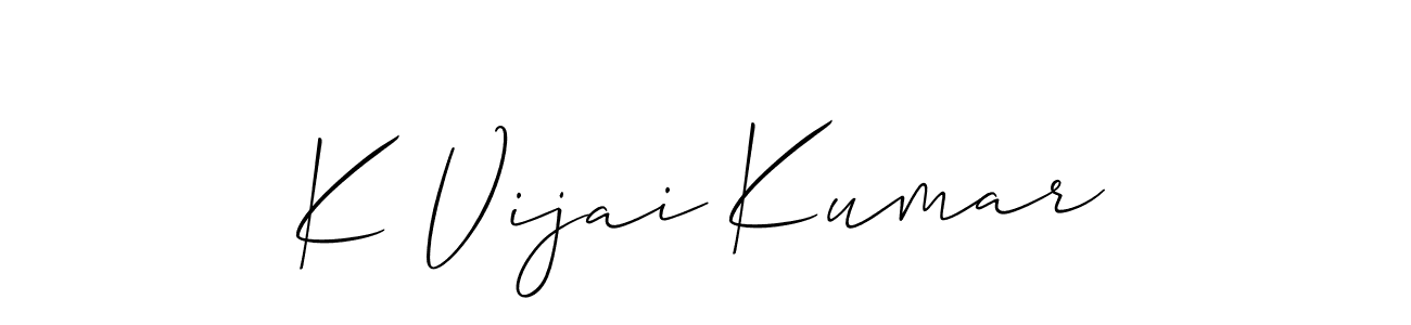 Also You can easily find your signature by using the search form. We will create K Vijai Kumar name handwritten signature images for you free of cost using Allison_Script sign style. K Vijai Kumar signature style 2 images and pictures png